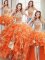 Four Piece Sequins Orange Sleeveless Organza Lace Up Quinceanera Gowns for Military Ball and Sweet 16 and Quinceanera