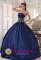 Etela-Karjala Finland Strapless Embroidery and Beading Modest Navy blue Quinceanera Dress floor length Taffeta Ball Gown