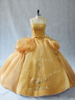Straps Sleeveless Lace Up Vestidos de Quinceanera Gold Organza