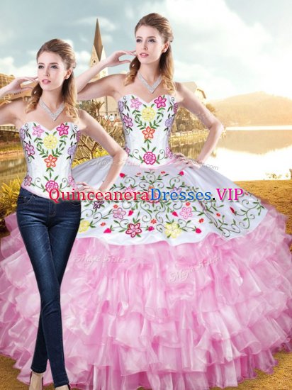 Pretty Sweetheart Sleeveless Organza and Taffeta 15th Birthday Dress Embroidery and Ruffled Layers Lace Up - Click Image to Close