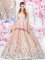 Sexy Scoop Sleeveless 15 Quinceanera Dress Floor Length Lace and Appliques Pink Organza and Tulle