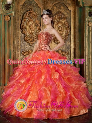 Bangor Pennsylvania/PA The Brand New Style Beading and Ruffles Decorate Bodice Multi-Color Quinceanera Dress For Winter Strapless The Brand New Style Organza Ball Gown