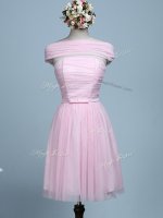 Mini Length Baby Pink Vestidos de Damas Tulle Sleeveless Belt