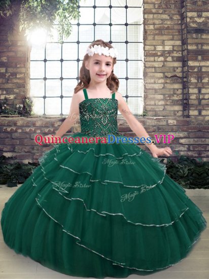 Floor Length Peacock Green Custom Made Pageant Dress Straps Sleeveless Lace Up - Click Image to Close
