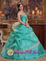 Customize A-line Sweetheart neckline Appliques and Ruch Quinceanera Dresses With Pick-ups In In Temple Hills Maryland/MD(SKU QDZY400-JBIZ)