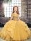 Admirable Floor Length Ball Gowns Sleeveless Gold Party Dress Wholesale Lace Up