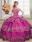 Decent Fuchsia Sleeveless Satin and Organza Lace Up Ball Gown Prom Dress for Sweet 16 and Quinceanera