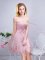 Custom Design Pink Sleeveless Mini Length Ruching and Bowknot Lace Up Dama Dress