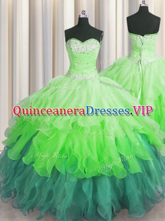 Dynamic Sequins Ruffled Multi-color Sleeveless Organza Lace Up Sweet 16 Dresses for Military Ball and Sweet 16 and Quinceanera