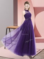 Fine Purple Sleeveless Beading and Appliques Floor Length Court Dresses for Sweet 16