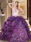 Glamorous Floor Length Lace Up 15 Quinceanera Dress Purple for Military Ball and Sweet 16 and Quinceanera with Embroidery