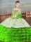 Green Ball Gowns Sweetheart Sleeveless Organza Floor Length Lace Up Beading and Ruffled Layers Sweet 16 Dress