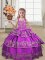 Low Price Purple Lace Up Straps Embroidery and Ruffled Layers Pageant Gowns For Girls Satin Sleeveless
