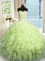 Beading and Ruffles and Sequins Vestidos de Quinceanera Yellow Green Lace Up Sleeveless Floor Length