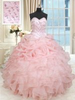 Simple Organza Sweetheart Sleeveless Lace Up Beading and Ruffles and Pick Ups Vestidos de Quinceanera in Baby Pink(SKU PSSW0243BIZ)