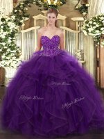 Purple Lace Up Sweetheart Ruffles Sweet 16 Dress Organza Sleeveless