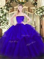 Extravagant Strapless Sleeveless Tulle Quince Ball Gowns Ruffled Layers Brush Train Zipper(SKU SJQDDT1569002-1BIZ)