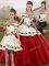 Three Pieces Sweet 16 Dress White And Red Off The Shoulder Organza Sleeveless Floor Length Lace Up
