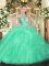 Halter Top Sleeveless 15th Birthday Dress Floor Length Beading and Ruffles Apple Green Organza