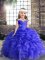 Inexpensive Blue Straps Neckline Beading and Ruffles Kids Pageant Dress Sleeveless Lace Up