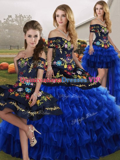 Floor Length Ball Gowns Sleeveless Blue And Black Sweet 16 Dresses Lace Up - Click Image to Close
