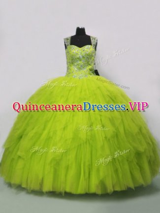 Sleeveless Beading and Ruffles Lace Up Quince Ball Gowns