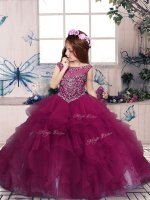 Fuchsia Ball Gowns Beading and Ruffles Child Pageant Dress Zipper Organza Sleeveless Floor Length
