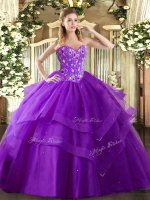 Eggplant Purple Sweetheart Lace Up Embroidery and Ruffled Layers Quinceanera Gowns Sleeveless(SKU SJQDDT1129002-1BIZ)