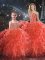 Spectacular Beading and Ruffles 15th Birthday Dress Coral Red Lace Up Sleeveless Floor Length