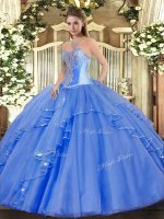 High End Blue Quinceanera Dress Military Ball and Sweet 16 and Quinceanera with Beading and Ruffles Sweetheart Sleeveless Lace Up