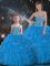 Beading and Ruffles Quince Ball Gowns Baby Blue Lace Up Sleeveless Floor Length