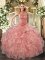 Super Peach Lace Up Quinceanera Dress Beading and Embroidery and Ruffles Sleeveless Floor Length