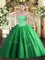 Unique Green Quince Ball Gowns Military Ball and Sweet 16 and Quinceanera with Appliques Sweetheart Sleeveless Lace Up(SKU SJQDDT1155002-2BIZ)