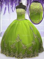 Olive Green Strapless Neckline Appliques Ball Gown Prom Dress Sleeveless Zipper
