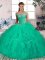 Off The Shoulder Sleeveless Quinceanera Dresses Brush Train Beading and Ruffles Turquoise Tulle