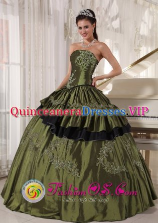 Wholesale Taffeta floor length Strapless Appliques beading Lace-up Olive Green Goffstown New hampshire/NH Quinceanera Dresses Party Style