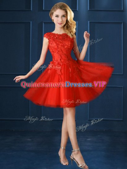 Artistic Knee Length Lace Up Quinceanera Court Dresses Red for Prom and Party with Lace and Appliques - Click Image to Close