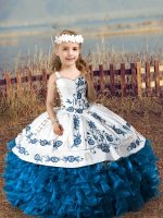 Floor Length Blue Little Girl Pageant Dress Straps Sleeveless Lace Up