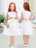 Low Price Knee Length White Pageant Gowns For Girls Scoop Sleeveless Zipper