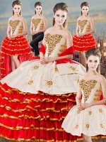 Inexpensive Sweetheart Sleeveless 15 Quinceanera Dress Floor Length Beading and Ruffled Layers White And Red(SKU XBQD163TZA3BIZ)