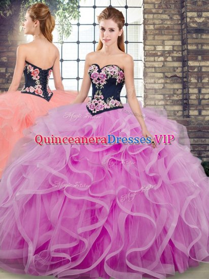 Sweep Train Ball Gowns Vestidos de Quinceanera Lilac Sweetheart Tulle Sleeveless Lace Up - Click Image to Close