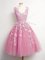 New Arrival A-line Dama Dress Pink V-neck Tulle Sleeveless Knee Length Lace Up