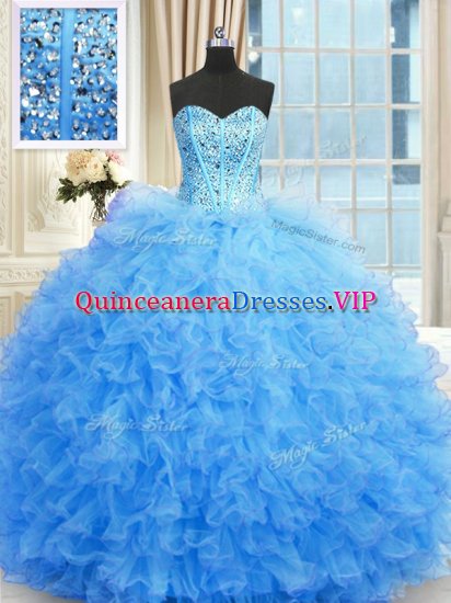 Elegant Baby Blue Ball Gowns Beading and Ruffles Quinceanera Dress Lace Up Tulle Sleeveless Floor Length - Click Image to Close