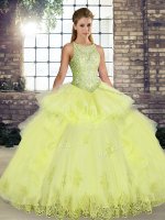 Sleeveless Lace and Embroidery and Ruffles Lace Up Sweet 16 Dresses