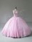 Pretty Baby Pink Tulle Lace Up Scoop Sleeveless Floor Length Vestidos de Quinceanera Beading and Appliques