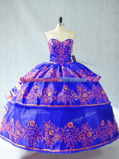 Blue Sweet 16 Dress Sweet 16 and Quinceanera with Embroidery and Ruffles Sweetheart Sleeveless Lace Up - Click Image to Close
