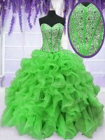 Trendy Organza Lace Up 15th Birthday Dress Sleeveless Floor Length Beading and Ruffles