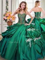 Dramatic Dark Green Sleeveless Floor Length Beading and Appliques and Pick Ups Lace Up Sweet 16 Dress