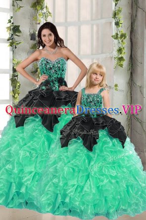 Apple Green Lace Up Vestidos de Quinceanera Beading and Ruffles Sleeveless Floor Length