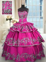 Luxurious Floor Length Fuchsia 15th Birthday Dress Satin Sleeveless Embroidery and Ruffled Layers(SKU PSSW0368-1BIZ)